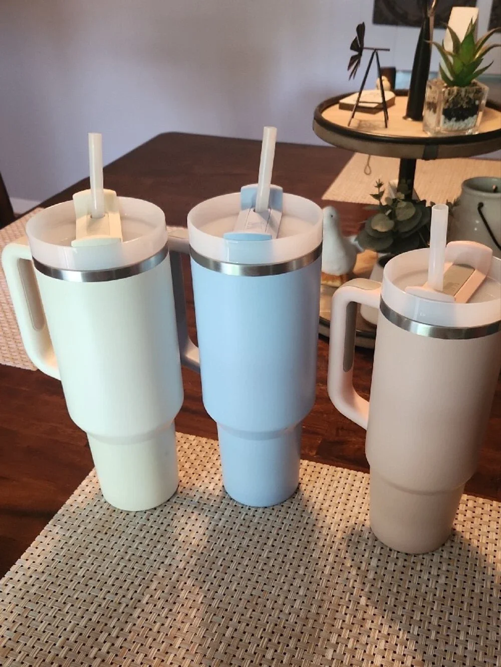 Stanley Travel Tumblers Trio in Light Blue, Cream, and Pink Dusk